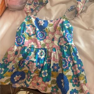 Floral Kids Top with Blue and Pink Accents